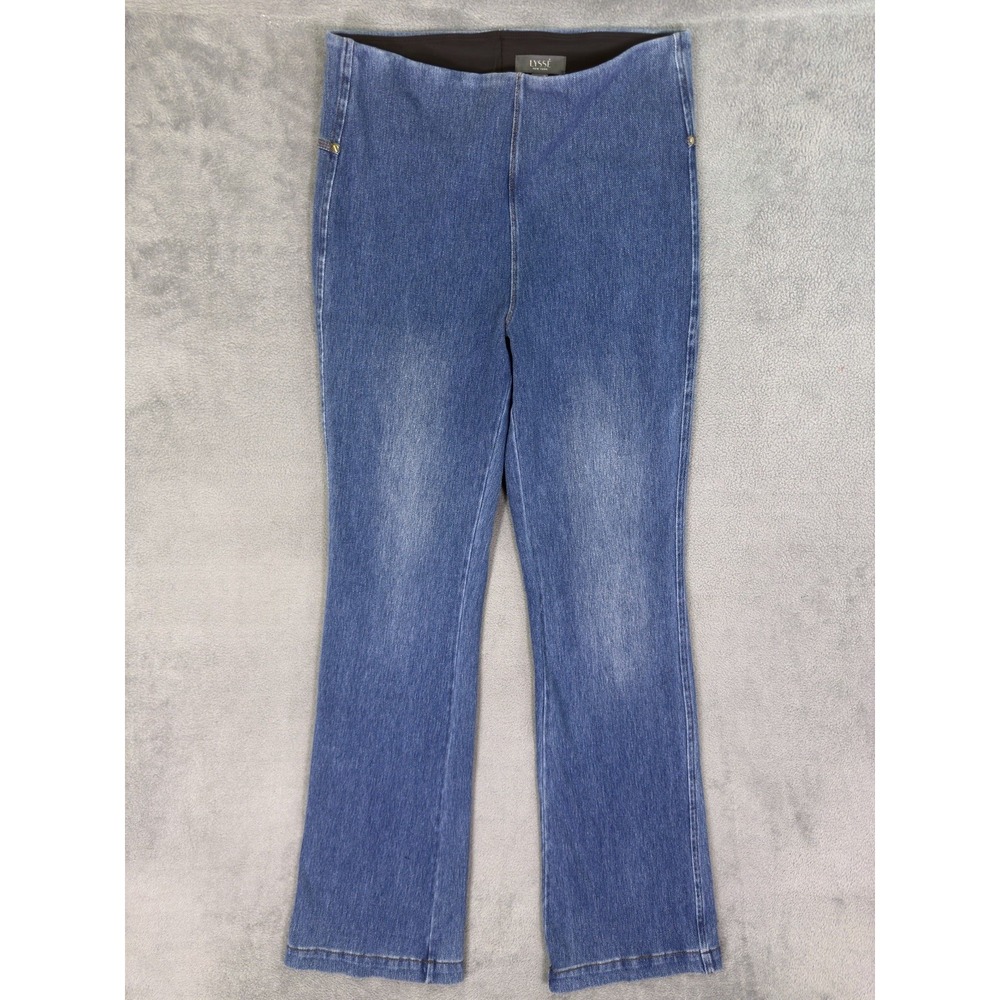 Lysse Jeans Womens Medium Blue Medium Wash High Rise Wide Leg Pull On Stretch